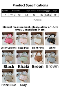 Detailed dimension guide for sequin box handbag showing width, height and strap length