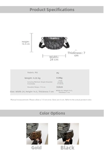 Detailed size specifications and material chart for Jack Skellington print PU waist bag