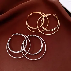 Boucles D'Oreilles Créoles Rondes À Double Couche En Cuivre Plaqué Or 18K Bijoux Géométriques Avec 925 Sterling Silver Earring Post