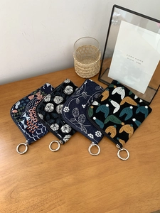 Embroidered Coin Purse Cotton Linen Floral Fox Pattern Zipper Portable Mini Cosmetic Storage Bag For Women Girl
