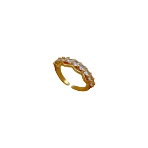 Gold plated wave open ring with pavé cubic zirconia crystals for women