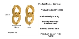 Detailed size chart of 18K gold irregular geometric figure-eight earrings in 25x12mm size