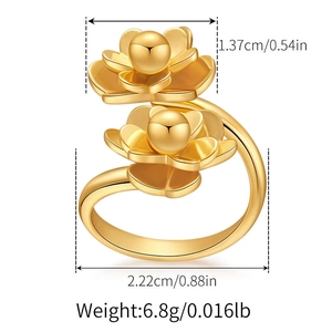 Detailed dimensions of the gold lotus flower open ring with width and weight specs