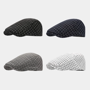 Vintage Plaid Ivy Cap British Retro Cotton Flat Cap Adjustable Breathable Driving Hat For Men And Women