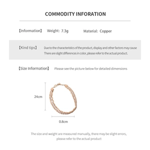 Detailed size specifications for rose gold twisted chain bracelet with dimensions and weight