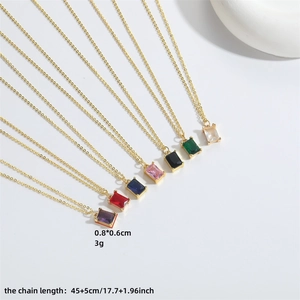 Chic gold-plated necklace set with colorful rectangular cubic zirconia pendants