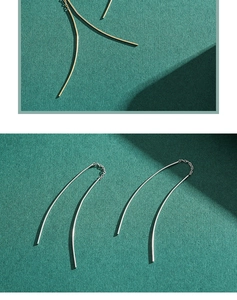 Minimalist S925 sterling silver long thread earrings in gold and silver finish details