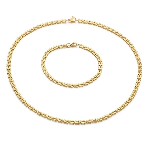 18k gold plated titanium steel watchband chain necklace and bracelet set jewelry