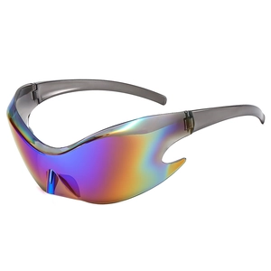 Y2K futuristic cyberpunk sports sunglasses with gradient lenses and grey frames
