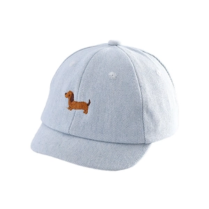 Light blue denim baby baseball cap with cute brown puppy embroidery for infants