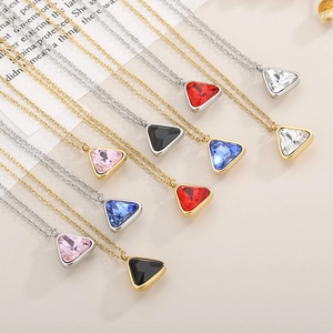 Triangle Crystal Glass Pendant Necklace Earrings Stainless Steel Geometric Minimalist Fashion For Women Jewelry