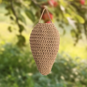 Handmade crochet strawberry shaped hanging fruit basket for kitchen wall decor