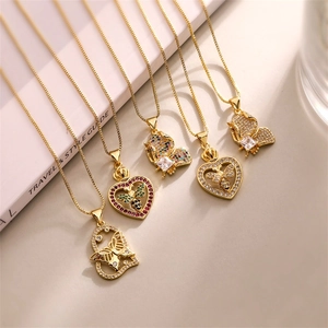 Elegant Butterfly Heart Bee Pendant Necklace Gold Plated Copper Micro Pave Cubic Zirconia Jewelry For Women