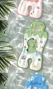 Detail of breathable gel cooling pads with cartoon dinosaur and dolphin for baby strollers