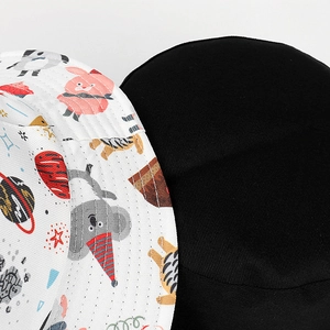 Detail of space-themed animal print bucket hat with high-quality twill cotton stitching
