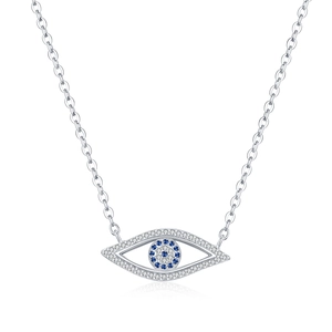 Collana minimalista in argento 925 con ciondolo occhio di Allah blu e bianco