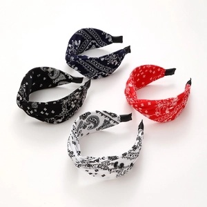 Paisley Pattern Wide Knotted Headband Retro Bohemian Style Fabric Wrapped Elastic Hair Hoop Accessory For Women
