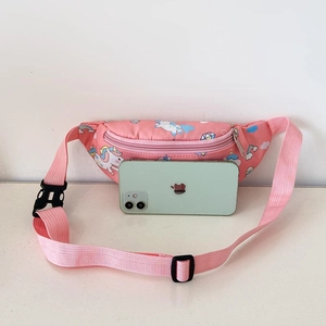 Pink cartoon unicorn pattern crossbody chest bag for kids with adjustable strap and zip