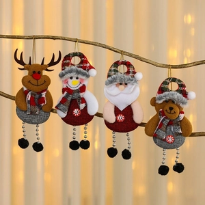 Set of 4 Christmas plush ornaments featuring Santa, snowman, elk and bear for tree decor