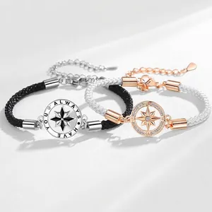 Bracelets Cordon Tressé Boussole Étoile Octagramme Cuivre Zircon Chiffres Romains Gravés Always Have You Bijoux Pour Couples