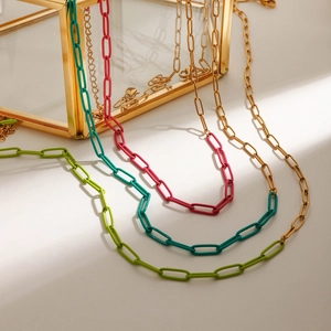 Chic 18k gold plated stainless steel paperclip chain necklaces in vibrant multi-color set
