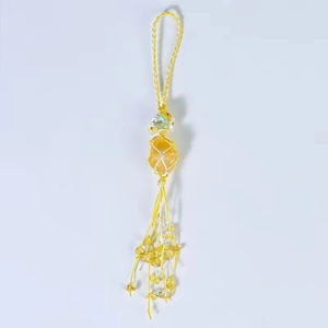 Handmade woven yellow raw crystal pendant with tassels for car or home decoration