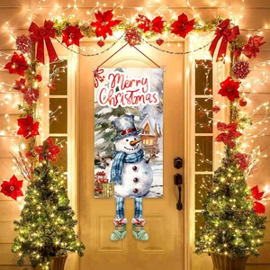 Outdoor Christmas porch banner with snowman design and Merry Christmas greeting text