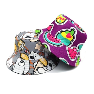 Cappello Da Pescatore Poliestere Protezione Solare Reversibile Stampa Cartone Animato Orso Gelato Casual Per Donne Uomini