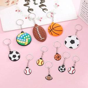 Sports Ball Keychains Silicone PVC Football Basketball Rugby Baseball Shape Backpack Pendant Car Keyring Gift