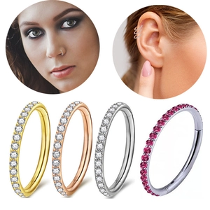 G23 titanium hinged nose ring and ear piercing jewelry set with sparkling crystals