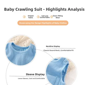 Detail view of ribbed cotton baby romper showing soft neckline and elastic sleeve cuffs