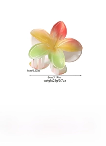 Macro view of 8cm pearlescent gradient frangipani hair claw with spring mechanism details