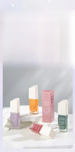 Close-up of diamond series water-based peelable nail polish bottles in various vibrant colors