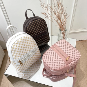 Mini Backpack Women PU Leather Monogram Print Fashion Small Travel School Bag Sweet Casual Top Handle Adjustable Straps