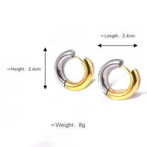 Two-tone round hoop earrings in gold and silver finish with dimensions 2.4cm x 2.4cm