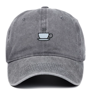 Casquette baseball en coton délavé gris foncé avec broderie tasse à café