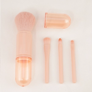 4-in-1 portable makeup brush set in peach pink for powder and eyeshadow travel kit