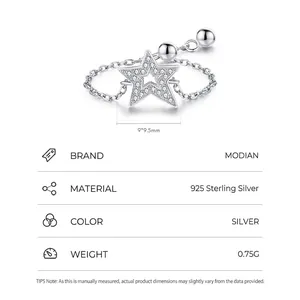 Minimalist S925 sterling silver star ring with micro-pave setting and adjustable band