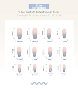 Tableau des tailles montrant 12 dimensions pour faux ongles ballerine dégradés