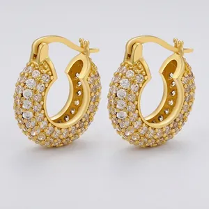 Chic 18K gold plated brass U-shape hoop earrings with sparkling micro-pave cubic zirconia