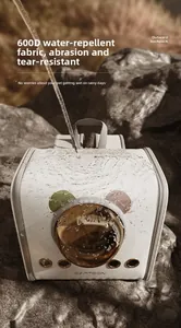 Waterproof testing of 600D oxford fabric on a white pet capsule backpack in the outdoors
