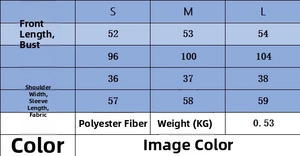 Tabella taglie dettagliata per giacca in maglia minimalista con misure e materiali