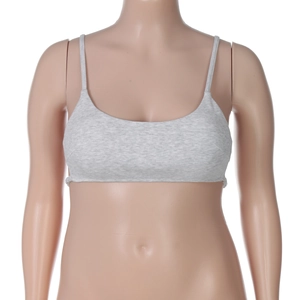 Close-up of gray ribbed knit texture on a slim fit cropped camisole top for women