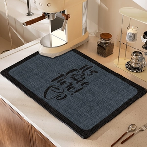 Absorbent coffee machine mat with 'It's Coffee Time' text for kitchen countertops
