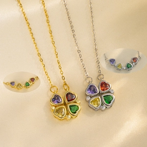 Foldable Four Leaf Clover Necklace Titanium Steel Multi Color Heart Pendant Dainty Jewelry For Women