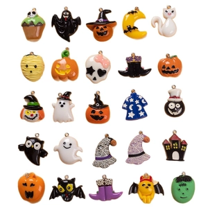 25-piece Halloween resin charms set featuring pumpkin, ghost, and skull DIY pendants