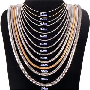 Stainless Steel Round Snake Bone Chain Necklace For Men Women Minimalist Smooth Clavicle Sweater Link Necklace With Lobster Clasp