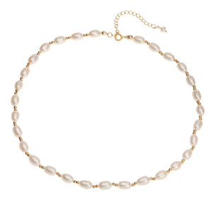 Elegant natural freshwater pearl necklace with gold spacers and adjustable lobster clasp