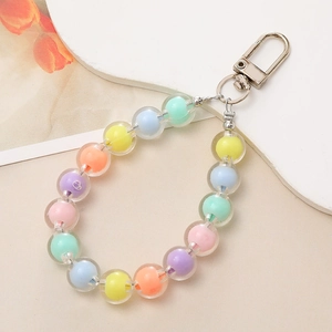Colorful clear beaded phone charm and keychain with vibrant candy-colored inner cores