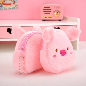 Cute pink plush pig coin purses with soft faux fur texture and delicate embroidery